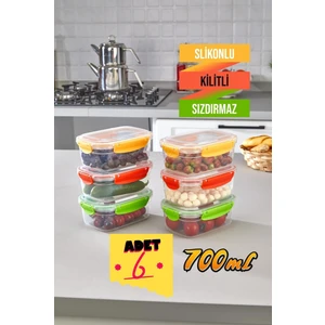 6 Adet Slikonlu Sızdırmaz Hava Almaz Kilitli Kapak Saklama Kabı Kahvaltılık Seti 700 ml