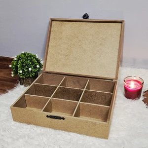 Ahşap Dikdörtgen 9 Bölmeli Takı Saat Aksesuar Kutusu Hobi Ham Boyanabilir Mdf Saklama Kutusu