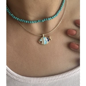 Badelis Çelik Gold Balık Figürlü Renkli Taşlı Kolye