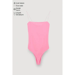 Çıtçıtlı Ince Askılı Bodysuit Pembe