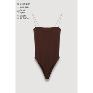 Çıtçıtlı Ince Askılı Bodysuit Koyu Kahve