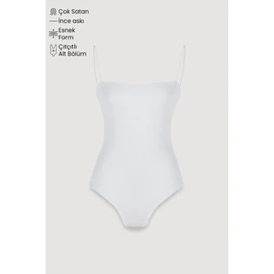 Çıtçıtlı Ince Askılı Bodysuit Ekru