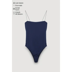 Çıtçıtlı Ince Askılı Bodysuit Lacivert