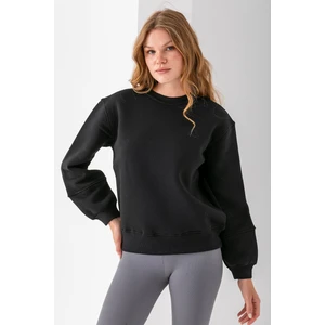Kadın Bisiklet Yaka Kol Parçalı 3ip Şardonlu Sweatshirt Siyah - 2513
