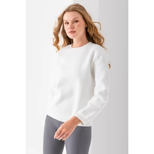 Kadın Bisiklet Yaka Kol Parçalı 3ip Şardonlu Sweatshirt Beyaz - 2513