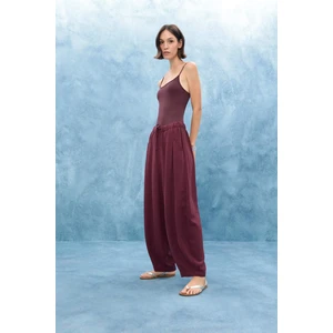 Balloon Fit Çift Cepli Normal Bel Standart Boy Keten Karışımlı Pantolon F9961AX25AU