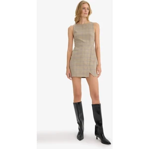 Bisiklet Yaka Kareli Kolsuz Mini Elbise F9104AX25AU