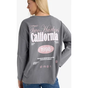 Loose Fit Bisiklet Yaka Sırt Baskılı Uzun Kollu Tişört F8914AX25AU