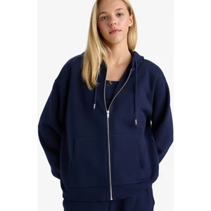 Relax Fit Kapüşonlu Basic Düz Kalın Fermuarlı Sweatshirt C1809AX25AU