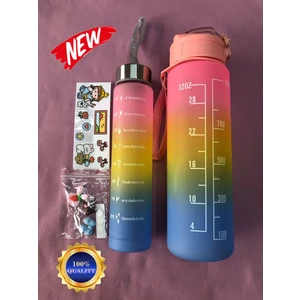 Yavrulu Çift Su Matarası Suluk Tritan 1000+300ML Stickerlı.
