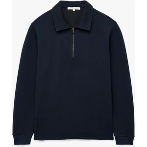 Uzun Kollu Basic Dokulu Yarım Fermuarlı Polo Yaka Sweatshirt