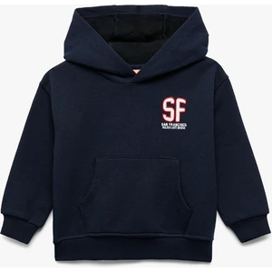 Şardonlu Uzun Kollu Kanguru Cepli Baskılı Kapüşonlu Sweatshirt