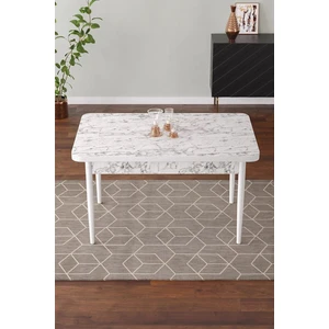 Vera 70X110 Mdf Beyaz Mermer Desen Ahşap Ayaklı Sabit Üst Kalite Mutfak Masası, Yemek Masası, Salon Masası