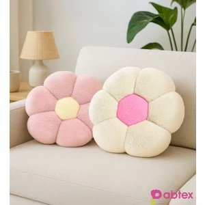 Ayıcı Oyuncak 2'li Dekoratif Papatya Şeklinde Peluş Yastık 40 cm – Yumuşak ve Konforlu Tasarım