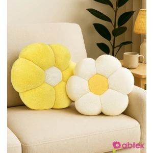 Ayıcı Oyuncak 2'li Dekoratif Papatya Şeklinde Peluş Yastık 40 cm – Yumuşak ve Konforlu Tasarım