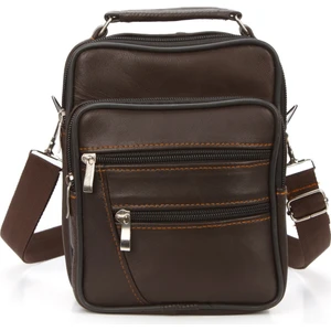 Erkek Kahverengi  Hakiki Deri Çapraz Uzun Askılı El ve Omuz Çantası NEWPOLO100