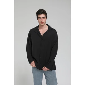 R-3575 Apaş Yaka Uzun Kollu Aerobin Kumaş Oversize Gömlek