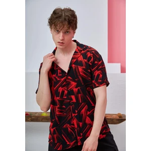 R-3661 Fırça Desenli Apaş Yaka Kısa Kol Gömlek