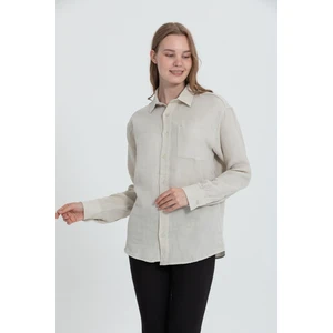 R-3935 Ayaklı Yaka Tek Cepli Uzun Kol Gömlek