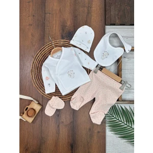 Organik Pamuklu Animal Desenli Kız Bebek 5li Hastane Çıkış Seti