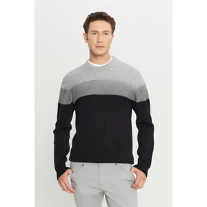 Altınyıldız Classics Erkek Gri-siyah Standart Fit Normal Kesim Bisiklet Yaka Colorblock Desenli Triko Kazak