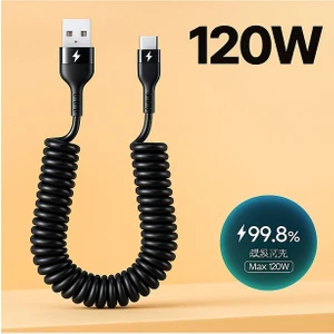 iPhone Samsung Xiaomi Huawei Uyumlu 120W 1 Metre Spiralli Type-C Kırılmaz Uç Hızlı Şarj Data Kablosu
