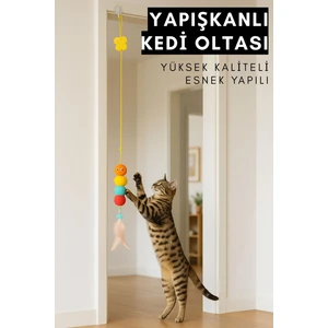 Elastik Kendinden Yapışkanlı Renkli Kedi Oyun Oltası Kedi Oyuncağı Yapışkanlı Olta Eğitim Oyuncağı