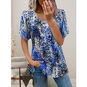 Soonaksesuar Kadın V Yaka Renkli Leopar Desen Büzgü Detay Süprem Bluz