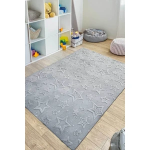 Stary Premium Puffy Peluş Gri Kendinden Desenli Yıldızlı Kaymaz Taban Çocuk Halısı Oyun Halısı