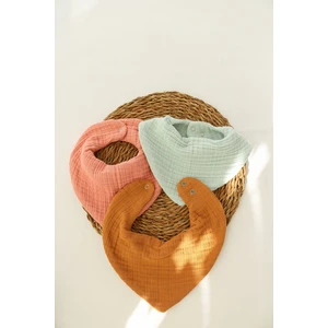 6-24 ay 3'lü Organik Pamuk 4kat Multi Müslin Fular ,yakalık Kız - Erkek Bebek Salya ve Mama Önlük mint,hardal,karamel,nar çiçeği