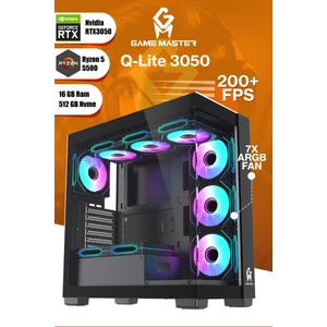 Qlite 3050 Amd R5 5500 Cpu 16GB Ddr4 Ram 512GB M.2 SSD RTX3050 7x Argb Fan Siyah Gaming Pc
