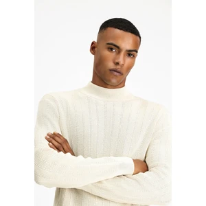 Yarım Balıkçı Yaka Slim Fit Dar Kesim Desenli Pamuklu Triko Kazak