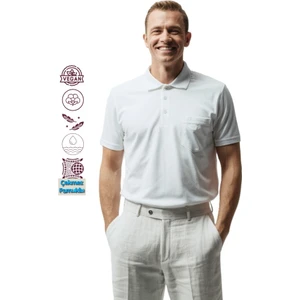 Erkek Polo Yaka Arma Cepli Kısa Kollu Düz Renk Normal Kesim Premium Pamuklu Kumaş T-Shirt