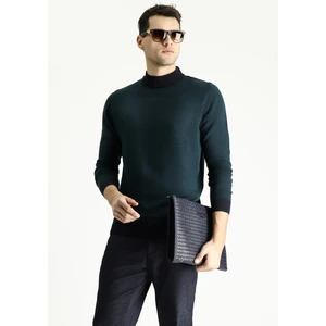 Yarım Balıkçı Yaka Slim Fit Dar Kesim Desenli Triko Kazak