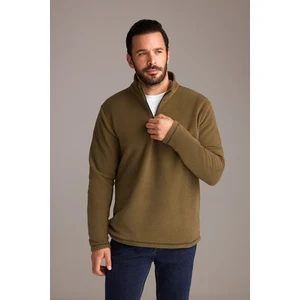 Yarım Fermuarlı Nakışlı Polar Sweatshirt