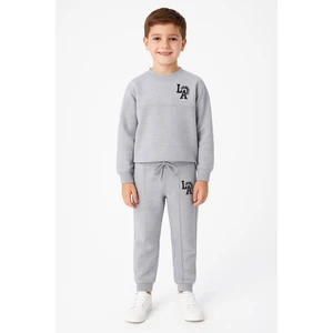 Baskılı  Nakışlı Gri Melanj Renk Erkek Çocuk Eşofman Takımı