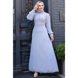 Düğme Detaylı Lavanta Tesettür Elbise 2703LV