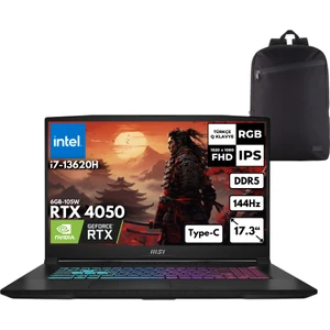 Msı Katana 17 I7-13620H 32-Gbddr5 512 Gbssd RTX4050 (8GB-105W) 17.3" Fhd 144Hz Windows 11 Home + Hmf Sırt Çantası B13VEK-1035XTRHMF57