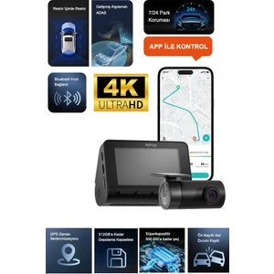 Araç Kamerası A800SE-1,4K Ultra Hd Çözünürlük,4k Ön ve Arka RC22 Kamera, Süper Gece Görüşü, Geliştirilmiş Ön Bellekli Acil Kayıt, 5 Modlu Adas, Süper Kapasitör, Daha Hızlı Wi-Fi 6 Araç Kamerası