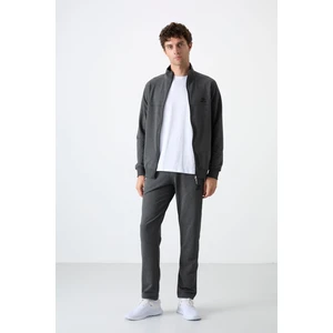 Tommy Life Tommy Life  Antrasit Melanj Erkek Dik Yaka Fermuarlı Slim Fit Klasik Paça Eşofman Takımı-85072
