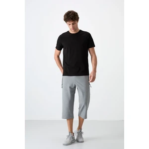 Tommy Life Gri Melanj Fermuar Cepli Standart Kalıp Klasik Paça Erkek Kapri - 83091