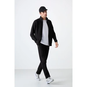 Tommy Life Siyah Dik Yaka Fermuarlı Rahat Form Klasik Paça Erkek Eşofman Takımı - 85072