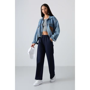 Tommy Life Indigo Yüksek Bel Cepli Rahat Form Geniş Paça Kadın Eşofman Alt - 94567