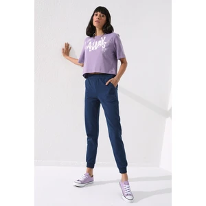 Tommy Life İndigo Yüksek Bel Jogger Rahat Form Manşetli Kadın Eşofman Alt - 94561