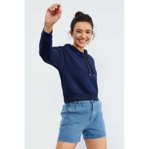 Tommy Life İndigo Uzun Kol Rahat Form Kapüşonlu Kadın Sweatshirt - 97115
