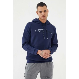 Tommy Life İndigo Kanguru Cep Standart Kalıp Kapüşonlu Erkek Sweatshirt - 87883