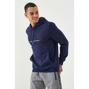 Tommy Life İndigo Yazı Nakışlı Standart Kalıp Kapüşonlu Erkek Sweatshirt - 87887