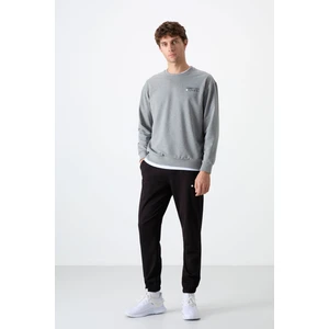 Tommy Life Gri Melanj - Siyah Casual O Yaka Lastik Paça Erkek Oversize Eşofman Takımı - 85120