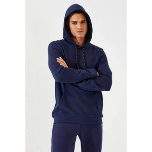 Tommy Life İndigo Kanguru Cep Standart Kalıp Kapüşonlu Erkek Sweatshirt - 87872
