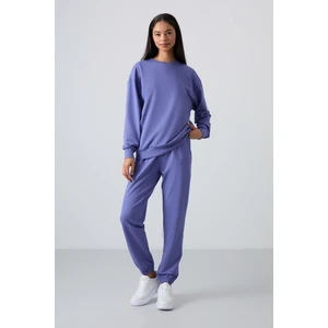 Tommy Life Eflatun O Yaka Oversize Lastik Paça Kadın Eşofman Takım - 95287